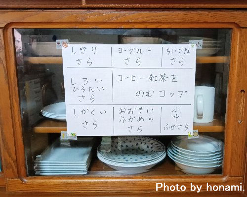 食器の置き場所を書いた貼り紙
